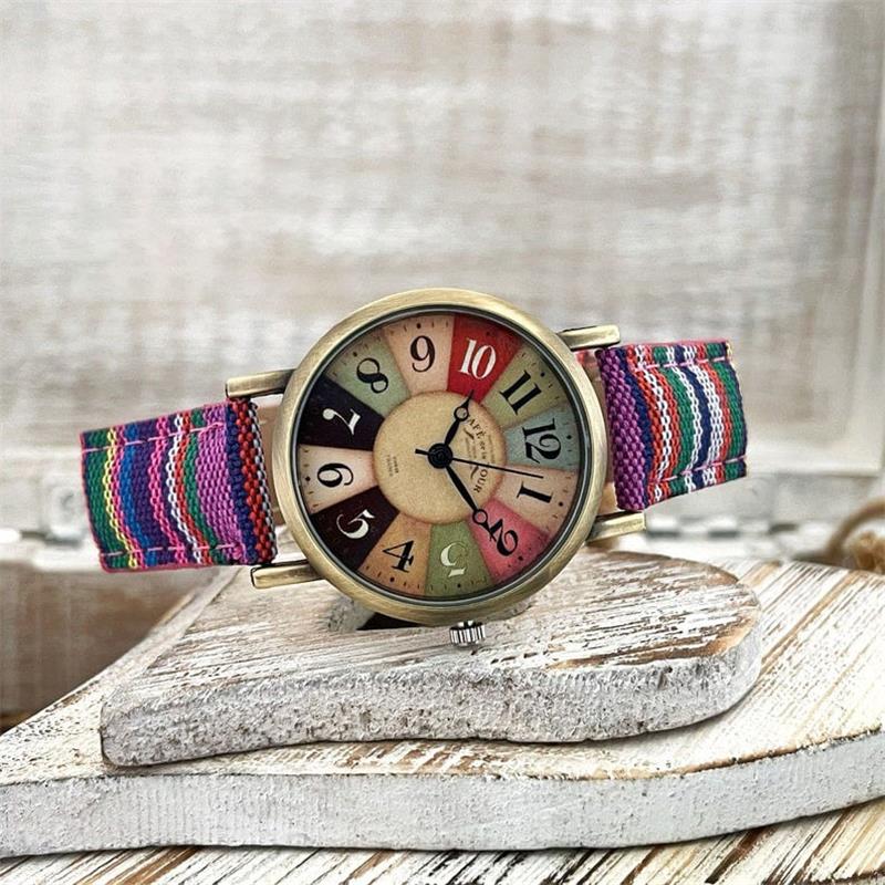 Women's Watch Braided Faux Leather Band Vintage Bronze Dial