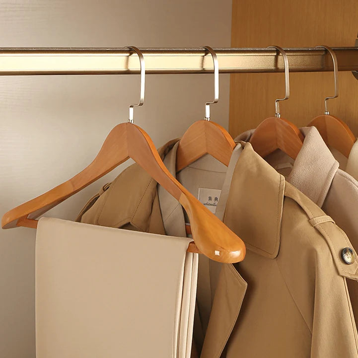 Wooden Hangers Curved Design Metal Accents Set of 4