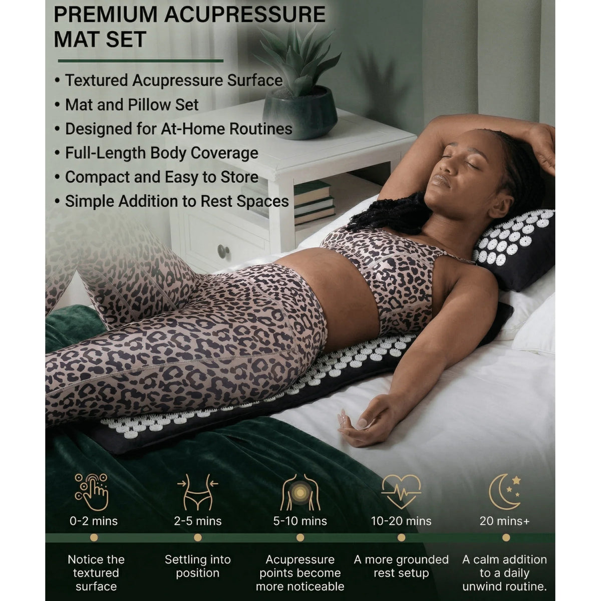 Acupressure Mat & Pillow Set Full-Back Stimulation Contoured Neck Support