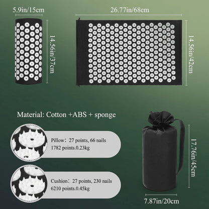 Acupressure Mat & Pillow Set Full-Back Stimulation Contoured Neck Support