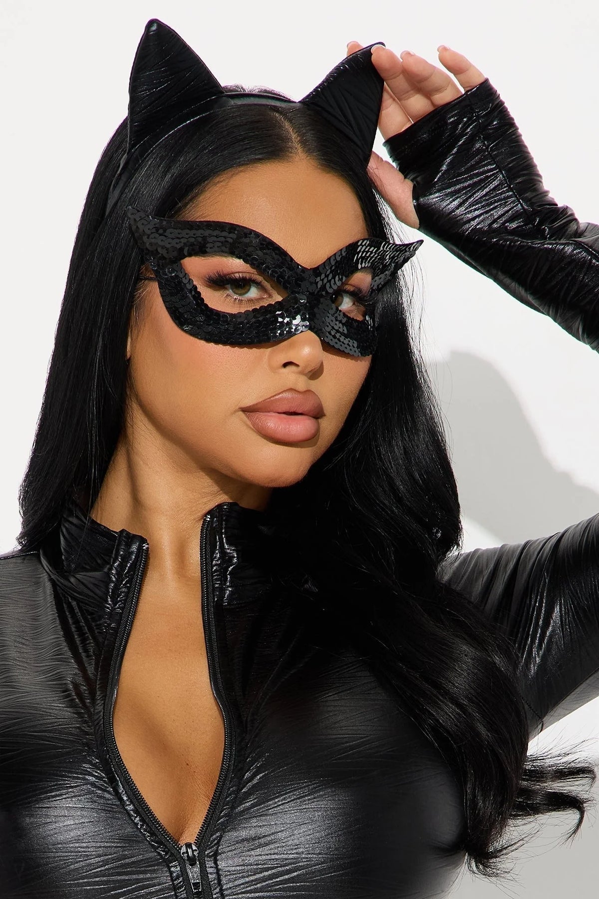 Adult Cat Costume Black Stretch Knit Set of 4