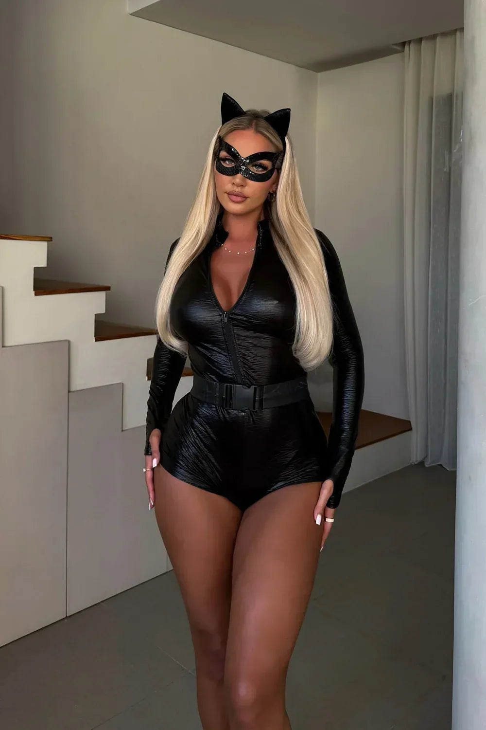 Adult Cat Costume Black Stretch Knit Set of 4