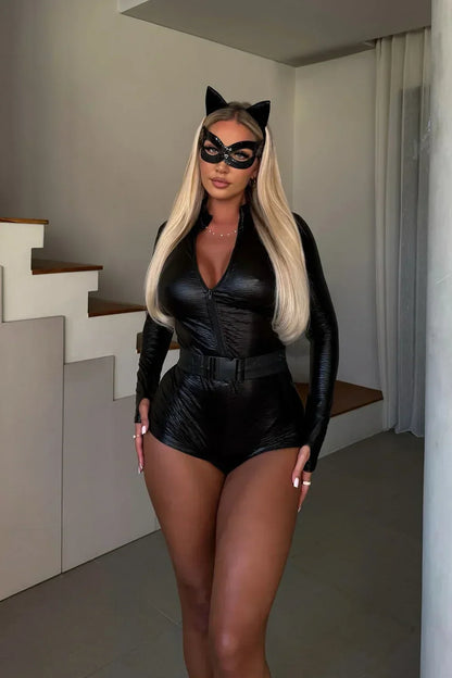 Adult Cat Costume Black Stretch Knit Set of 4