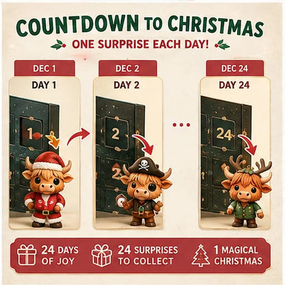 Advent Calendar Highland Cow Figures Set of 24 Resin Figures