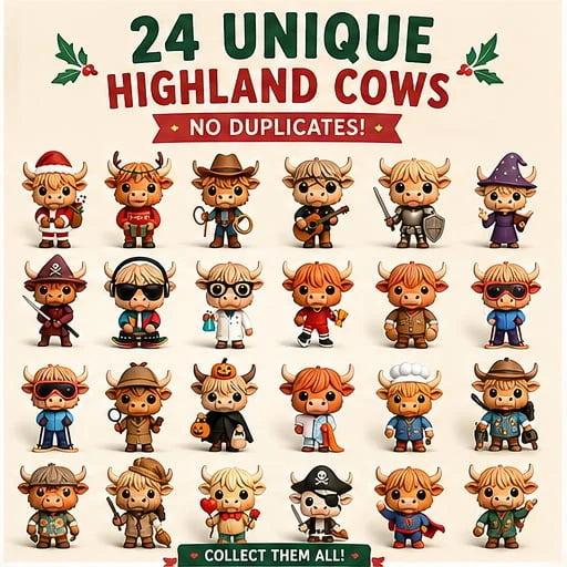 Advent Calendar Highland Cow Figures Set of 24 Resin Figures