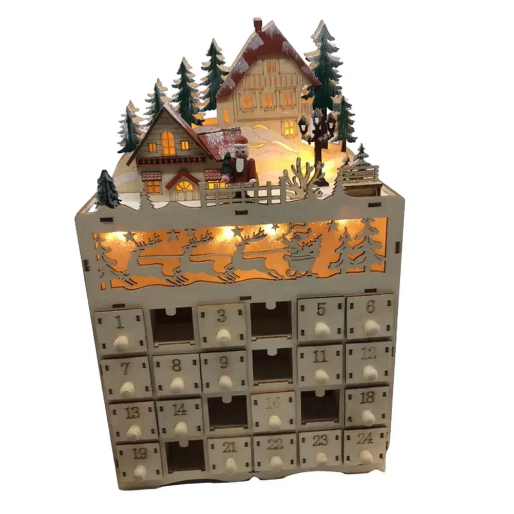 Advent Calendar Wooden Reindeer Village 24 Drawers