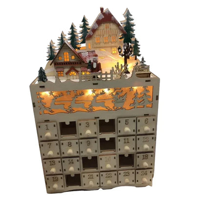 Advent Calendar Wooden Reindeer Village 24 Drawers