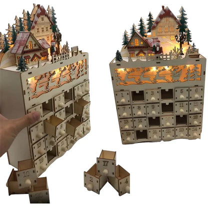 Advent Calendar Wooden Reindeer Village 24 Drawers
