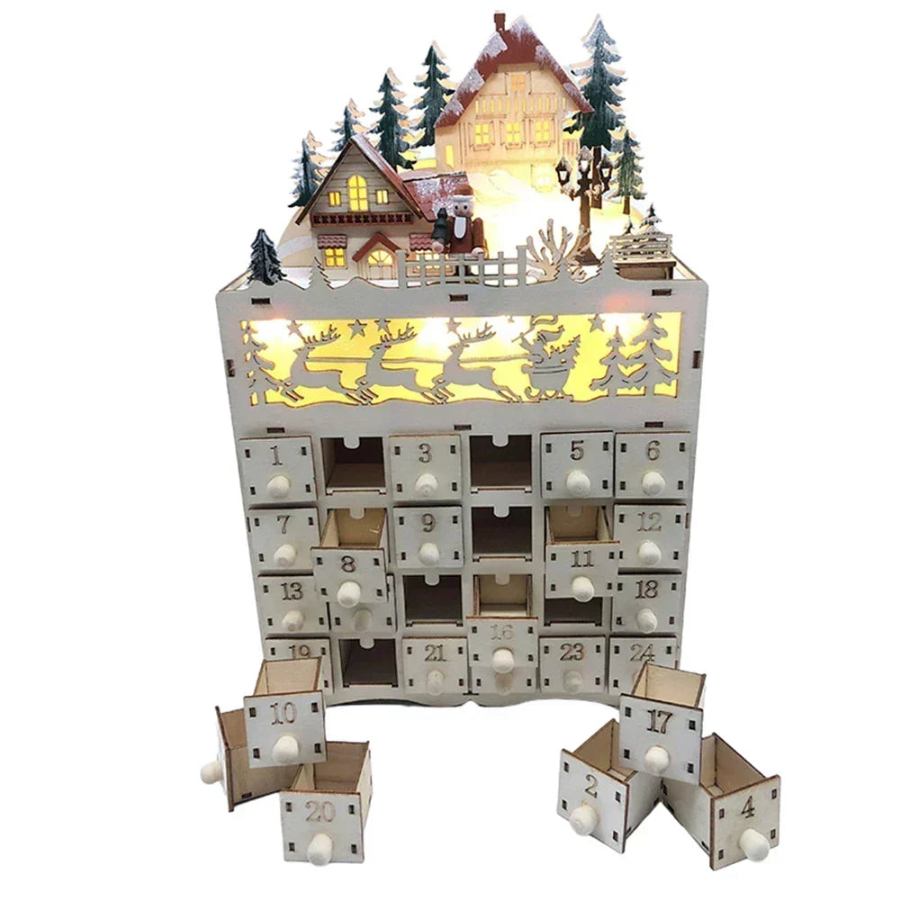 Advent Calendar Wooden Reindeer Village 24 Drawers