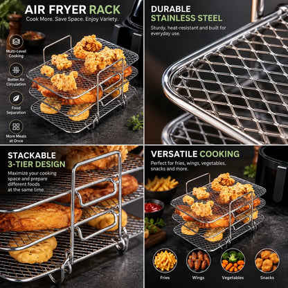 Air Fryer Rack Stackable 3-Tier Stainless Steel