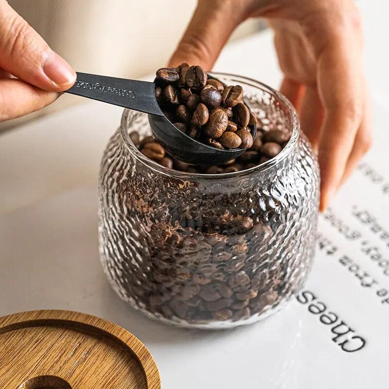 Airtight Glass Jar Hammered Glass Dark Wood Lid & Silicone Gasket