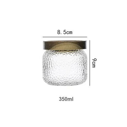 Airtight Glass Jar Hammered Glass Dark Wood Lid & Silicone Gasket