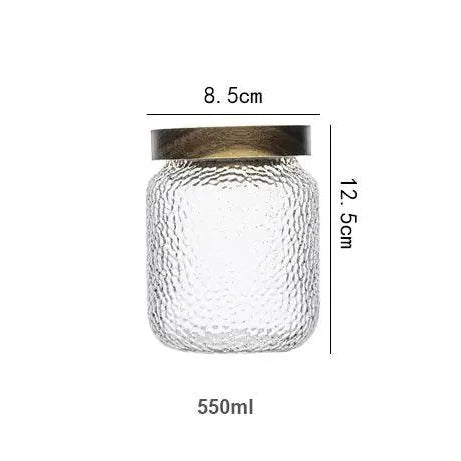 Airtight Glass Jar Hammered Glass Dark Wood Lid & Silicone Gasket