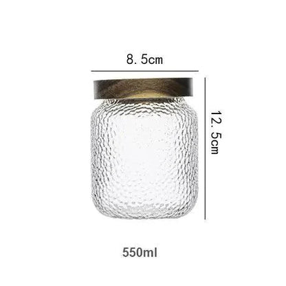 Airtight Glass Jar Hammered Glass Dark Wood Lid & Silicone Gasket