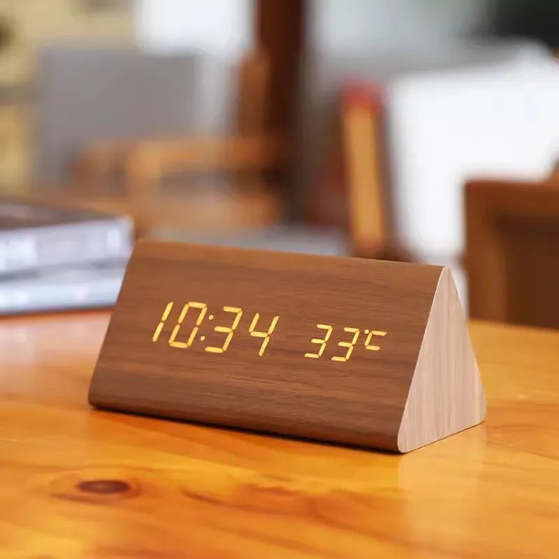 Alarm Clock Voice Control Wooden Finish