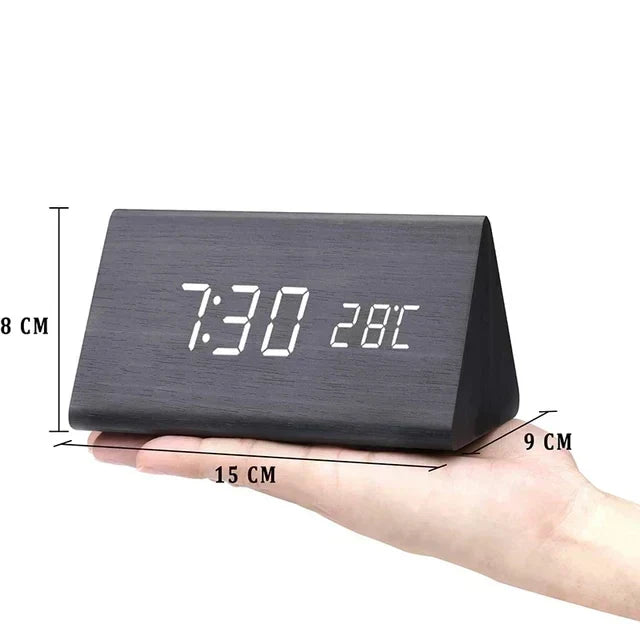 Alarm Clock Voice Control Wooden Finish