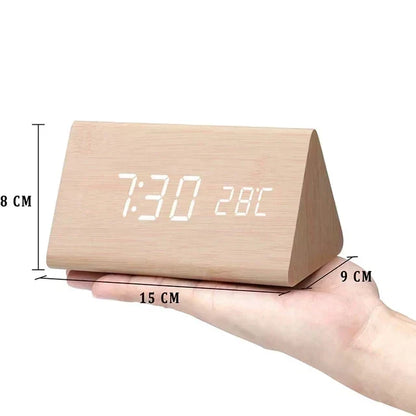 Alarm Clock Voice Control Wooden Finish