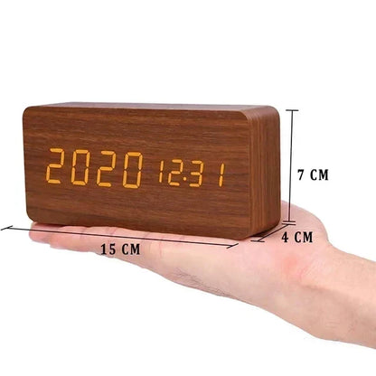 Alarm Clock Voice Control Wooden Finish