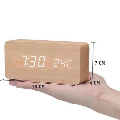 Alarm Clock Voice Control Wooden Finish