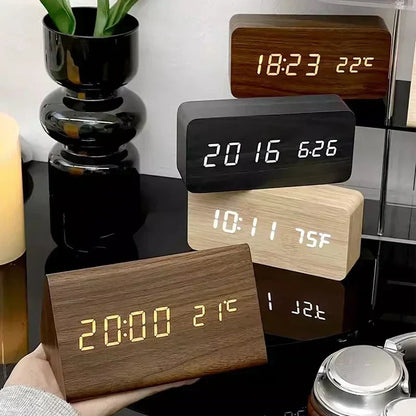 Alarm Clock Voice Control Wooden Finish