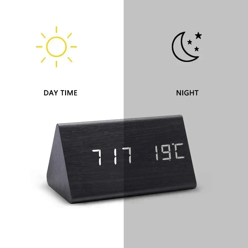 Alarm Clock Voice Control Wooden Finish