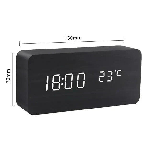 Alarm Clock Voice Control Wooden Finish