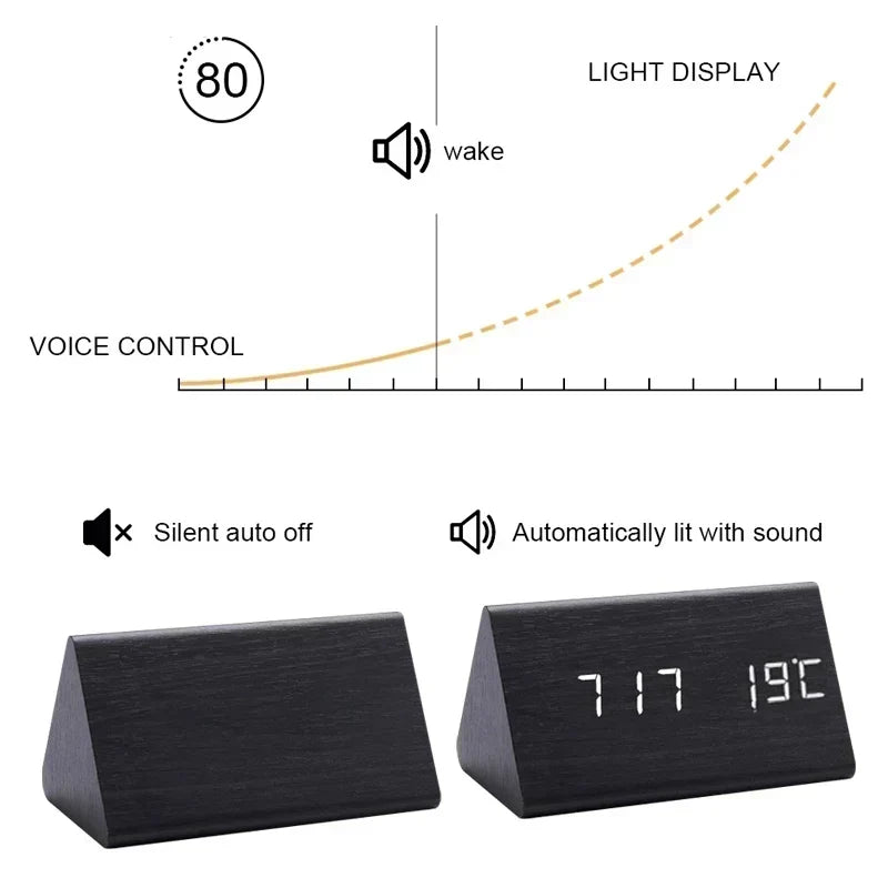 Alarm Clock Voice Control Wooden Finish