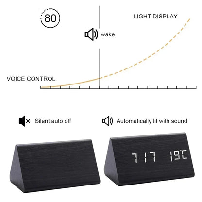 Alarm Clock Voice Control Wooden Finish