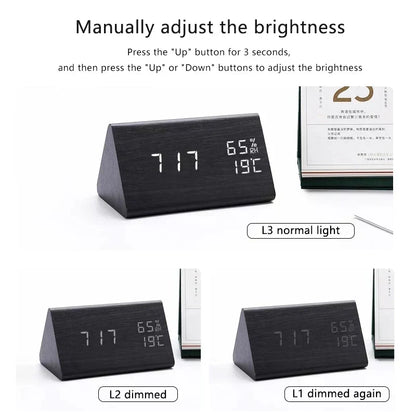 Alarm Clock Voice Control Wooden Finish