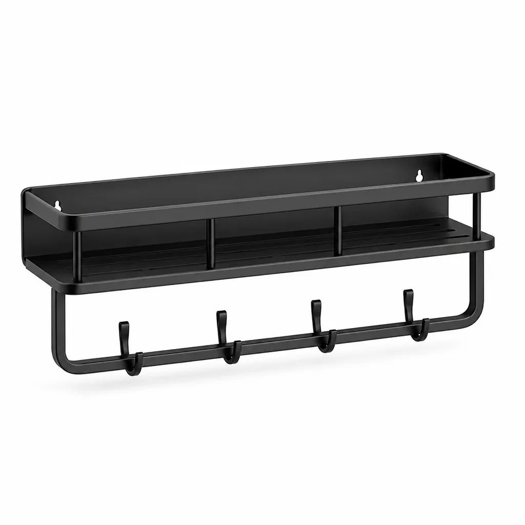 Aluminum Wall-Mounted Kitchen Shelf with Hook Rail