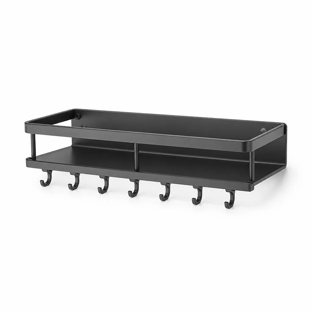 Aluminum Wall-Mounted Kitchen Shelf with Hook Rail