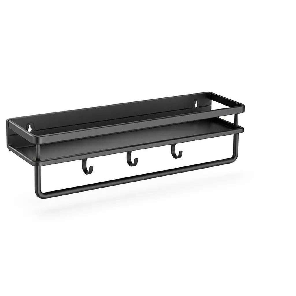 Aluminum Wall-Mounted Kitchen Shelf with Hook Rail