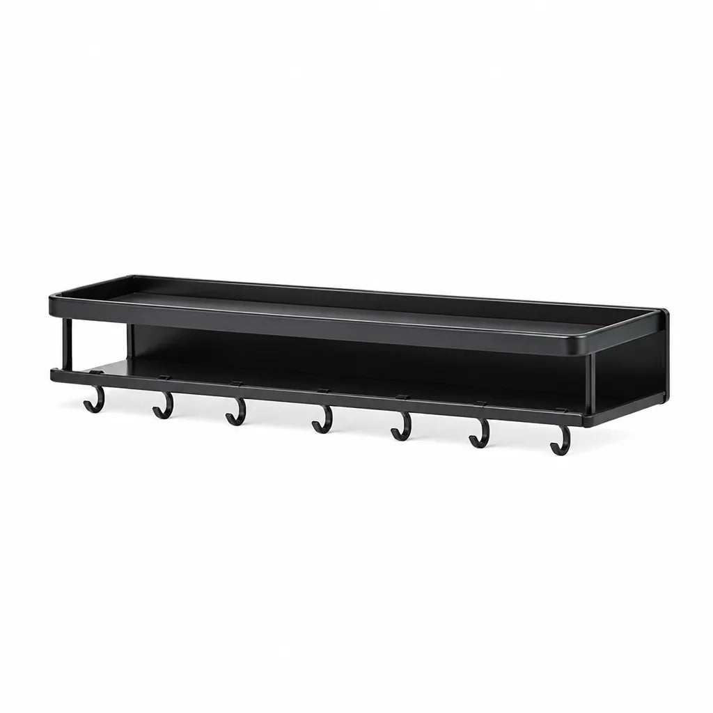 Aluminum Wall-Mounted Kitchen Shelf with Hook Rail