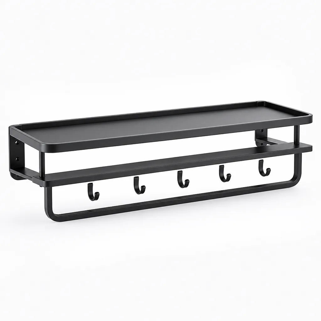Aluminum Wall-Mounted Kitchen Shelf with Hook Rail