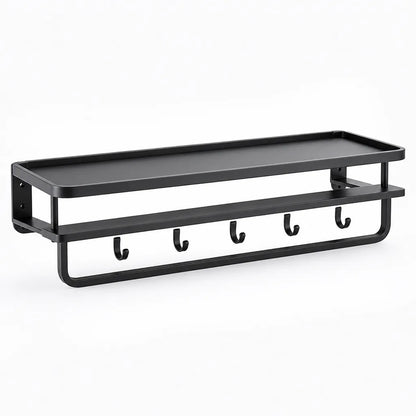 Aluminum Wall-Mounted Kitchen Shelf with Hook Rail