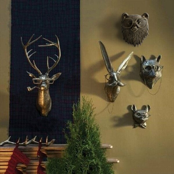 Animal Head Wall Decoration Hand-Painted UV-Resistant Resin