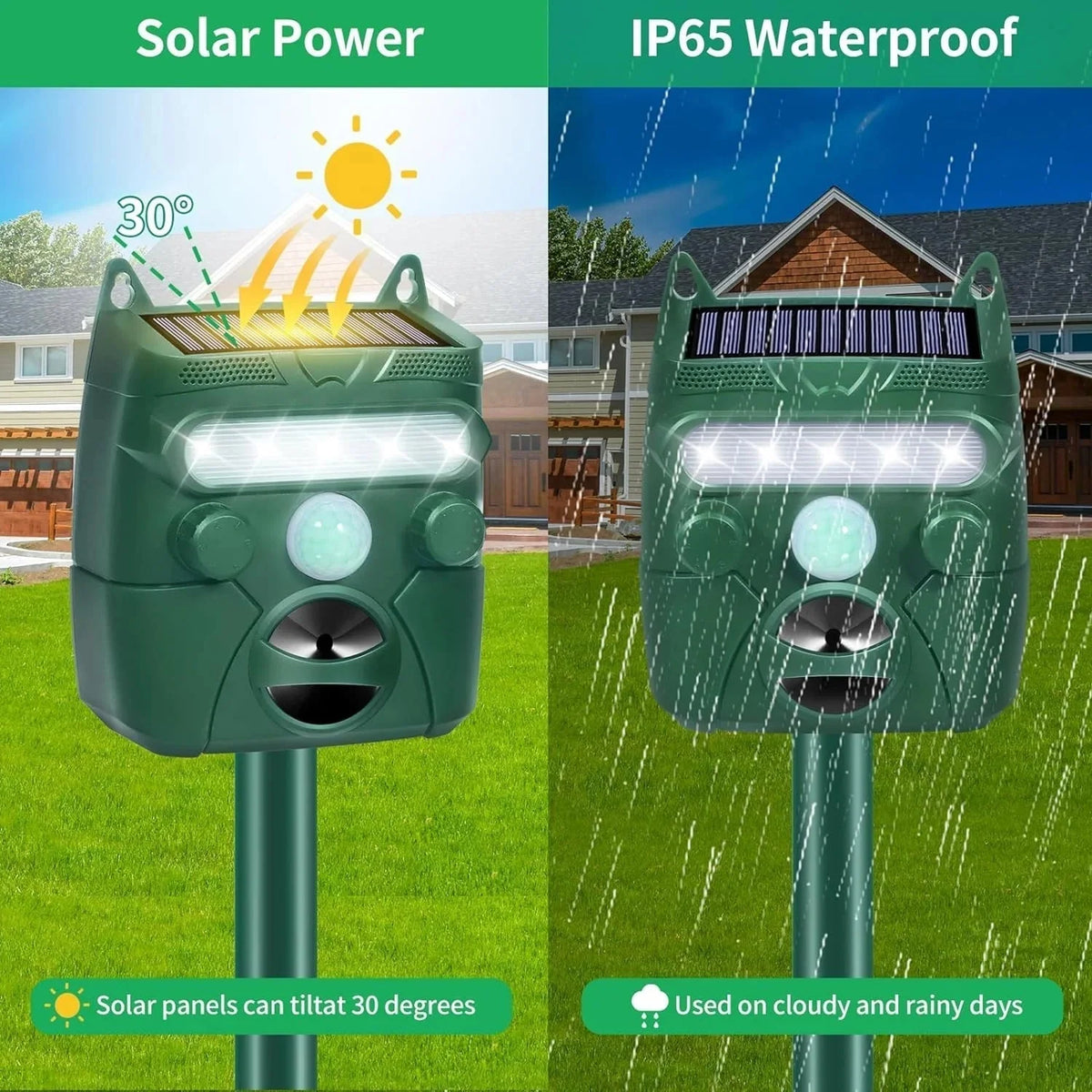 Animal Repeller Solar-Powered Motion-Activated Ultrasonic 5 Modes
