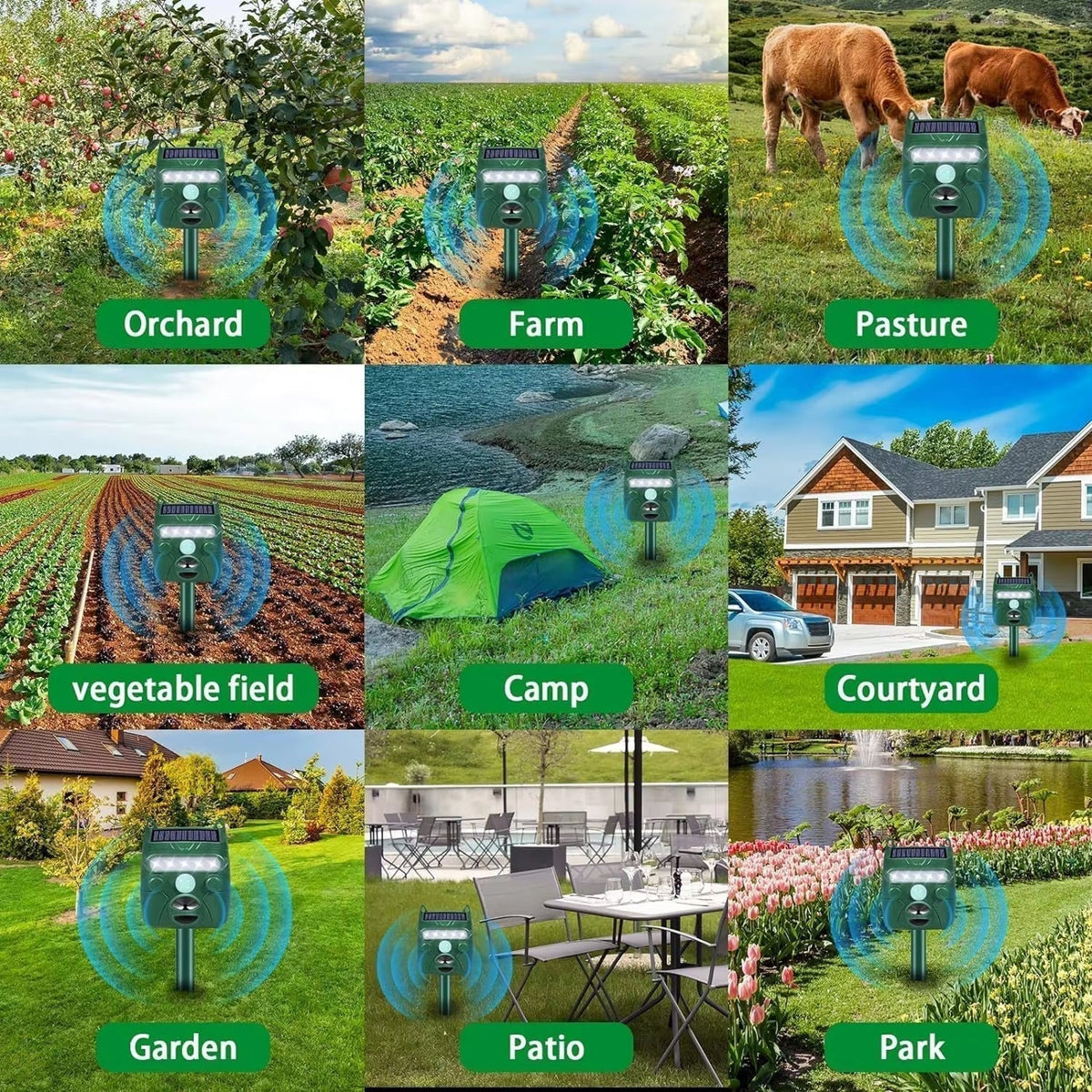 Animal Repeller Solar-Powered Motion-Activated Ultrasonic 5 Modes