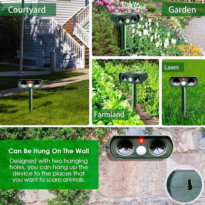 Animal Repeller Solar-Powered Motion-Activated Ultrasonic Deterrent