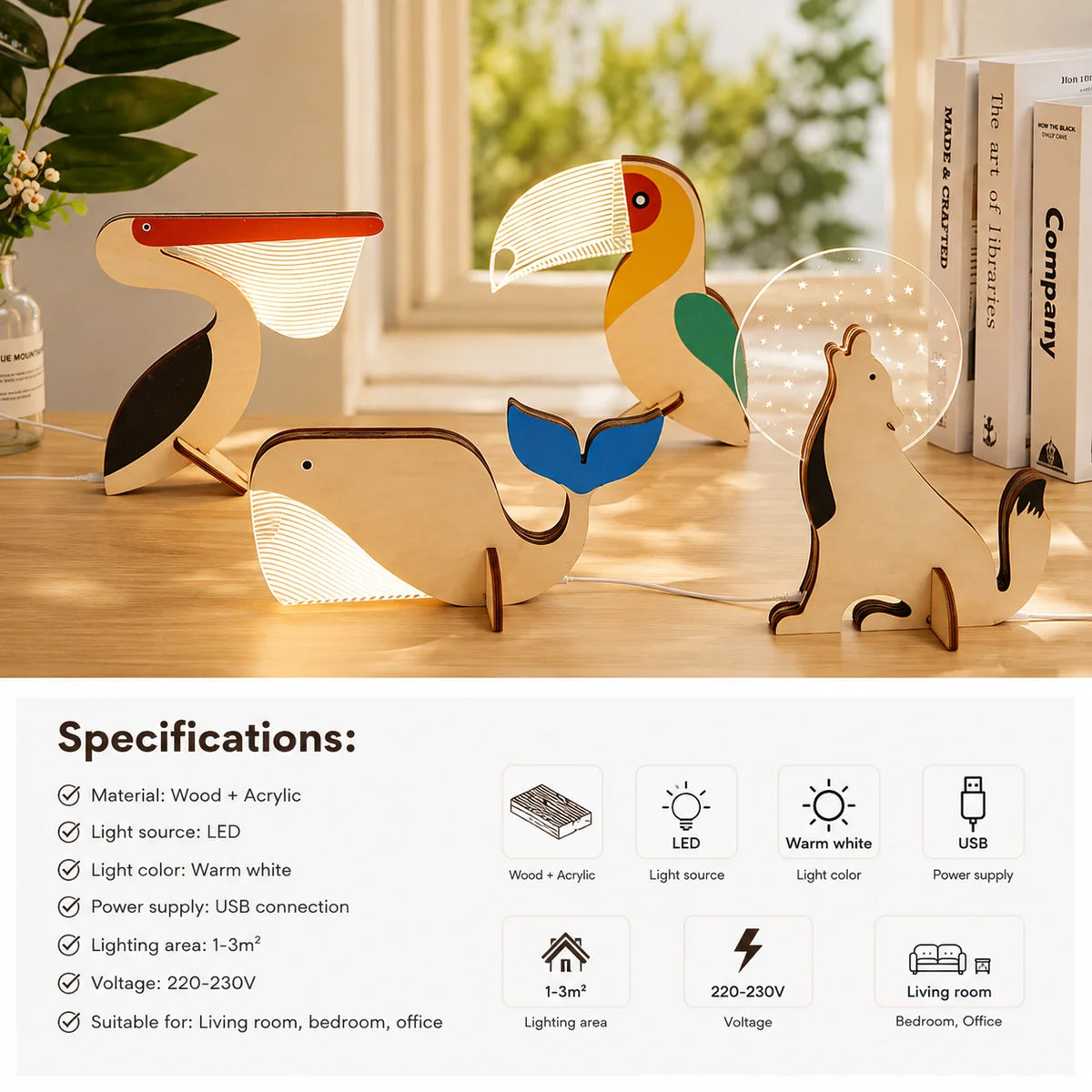 Animal Table Lamp Warm White LED USB Powered