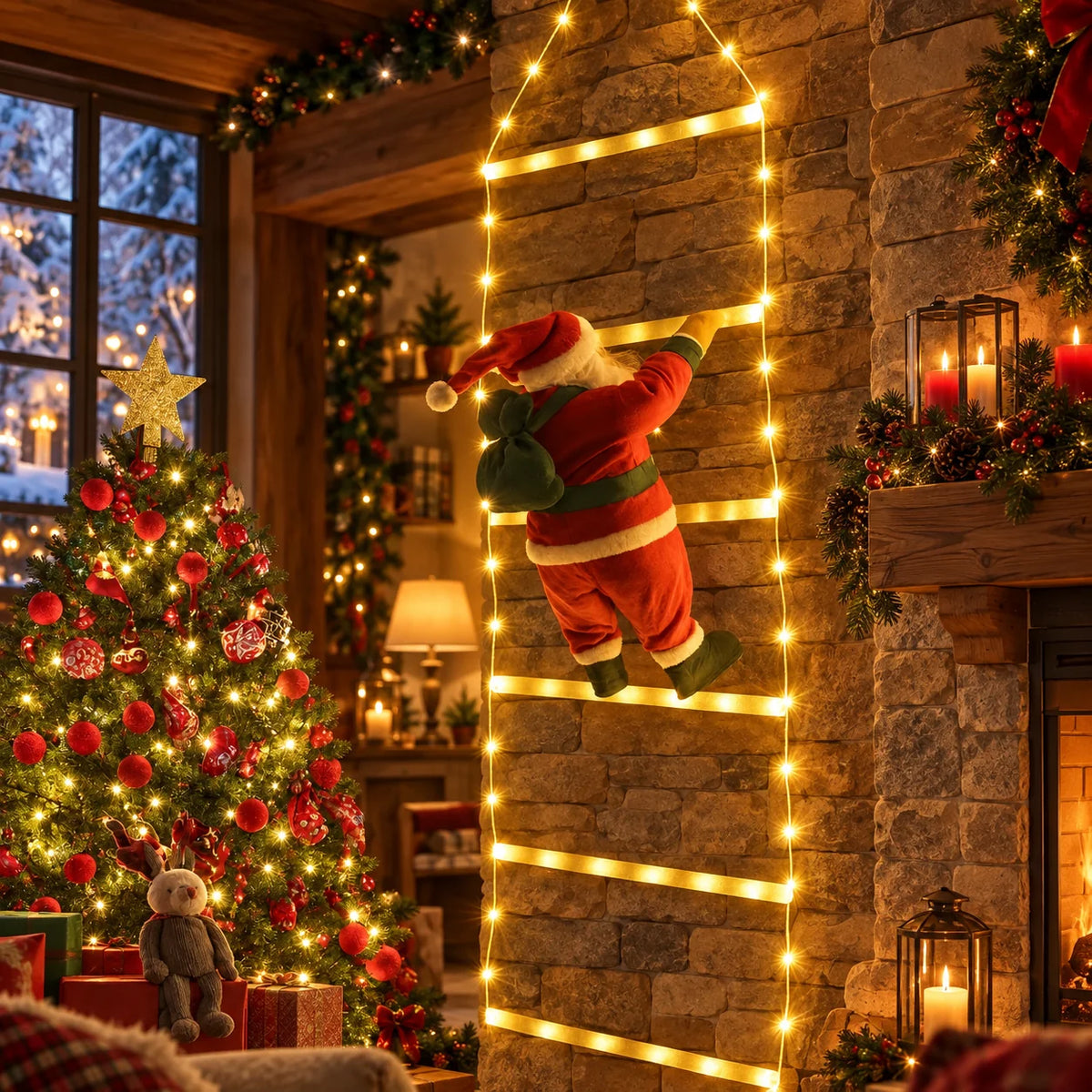 Animated Christmas Decoration Climbing Santa LED Ladder