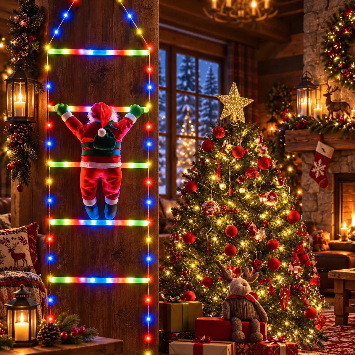 Animated Christmas Decoration Climbing Santa LED Ladder
