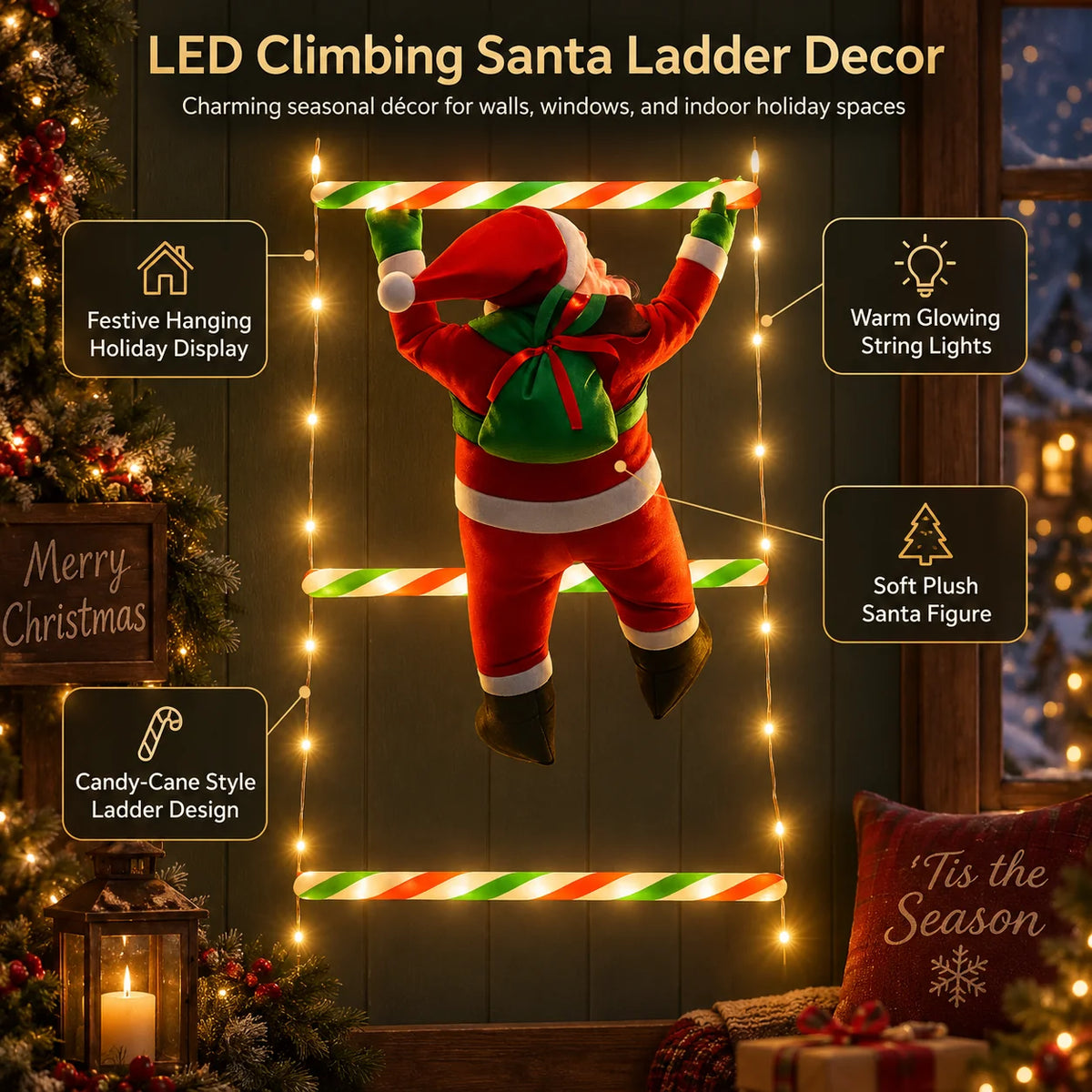 Animated Christmas Decoration Climbing Santa LED Ladder