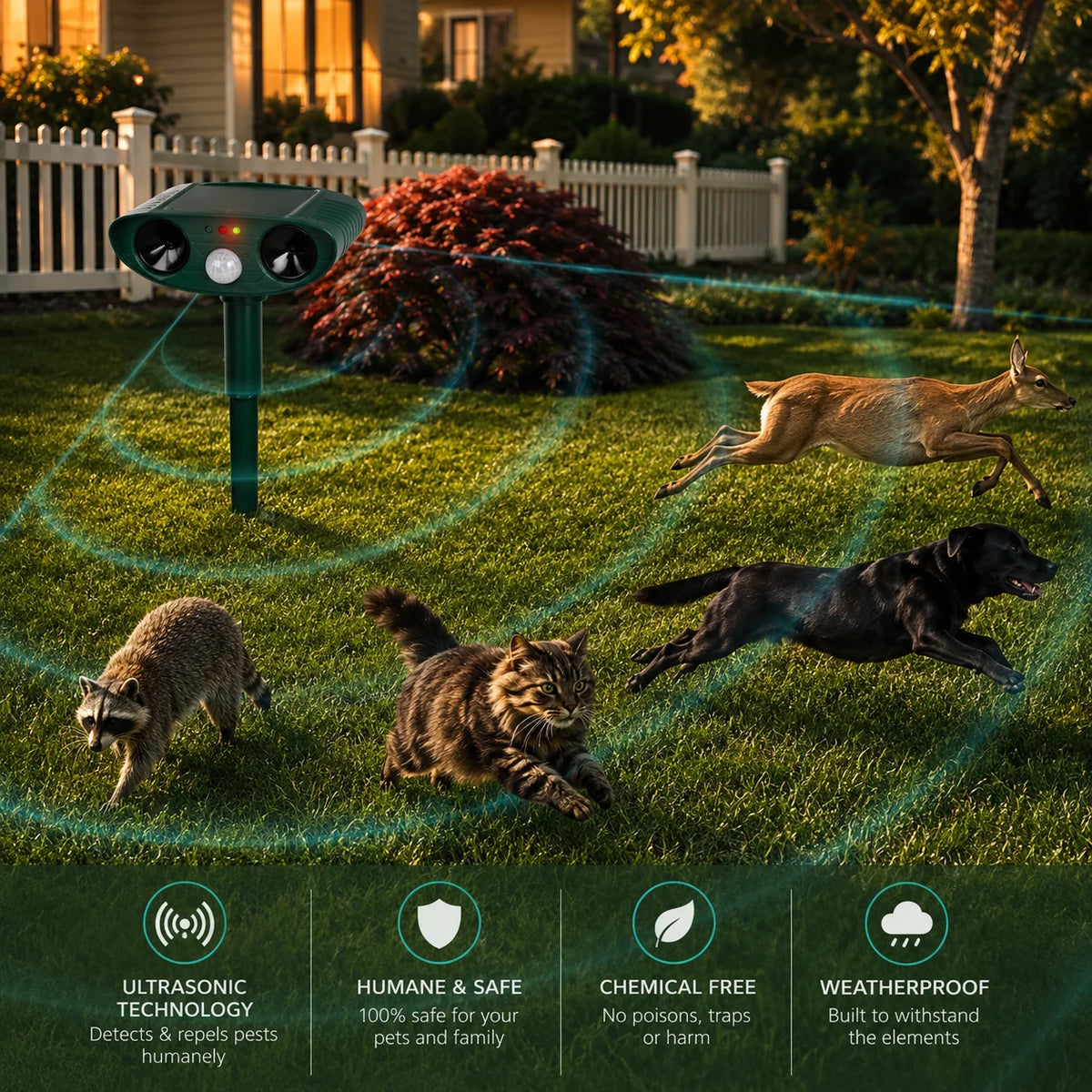 Armadillo Repeller Solar-Powered Ultrasonic Motion-Activated