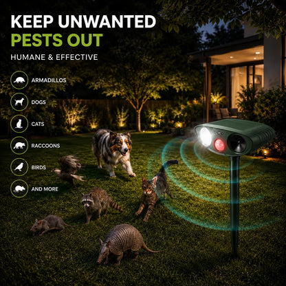 Armadillo Repeller Solar-Powered Ultrasonic Motion-Activated