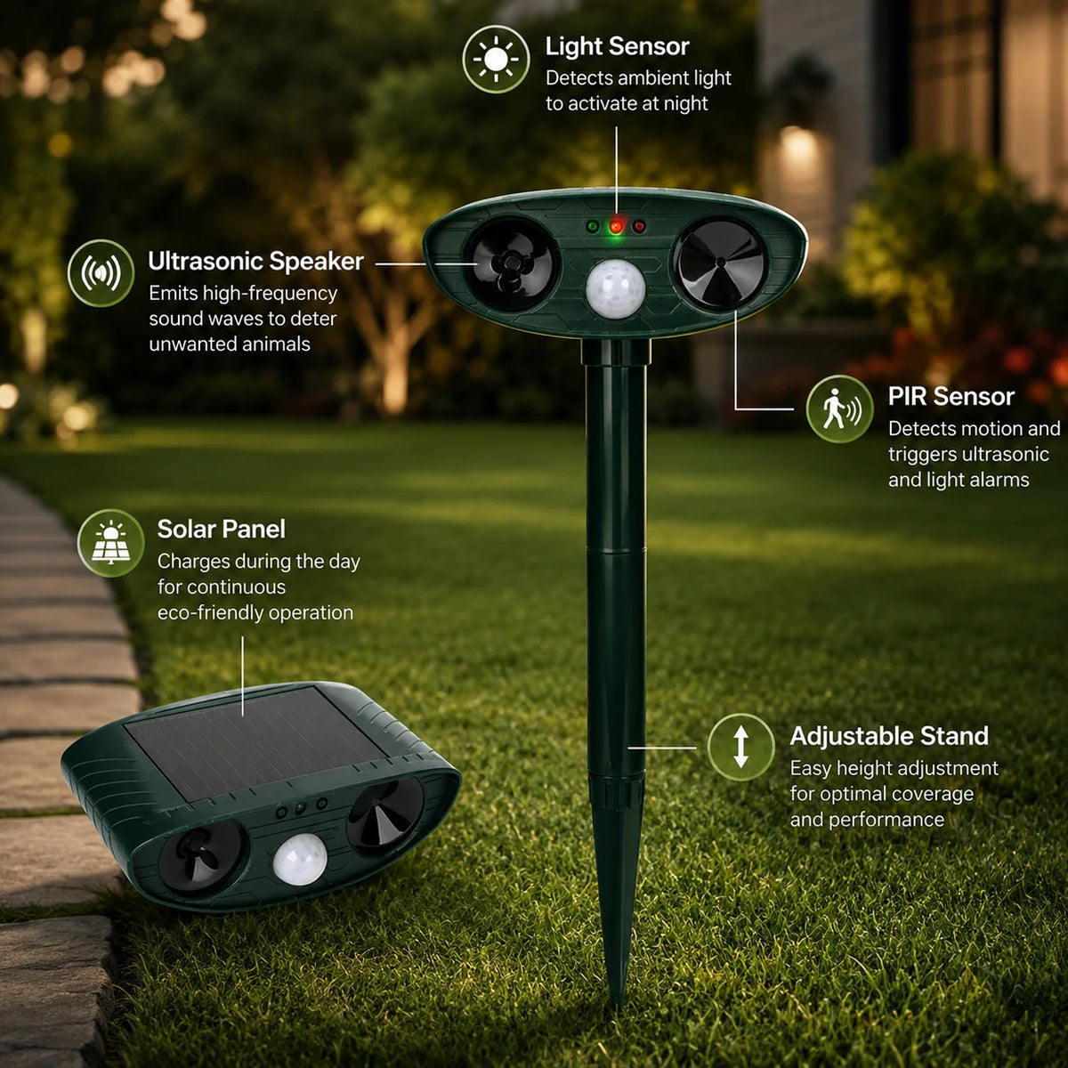 Armadillo Repeller Solar-Powered Ultrasonic Motion-Activated