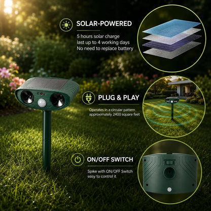 Armadillo Repeller Solar-Powered Ultrasonic Motion-Activated