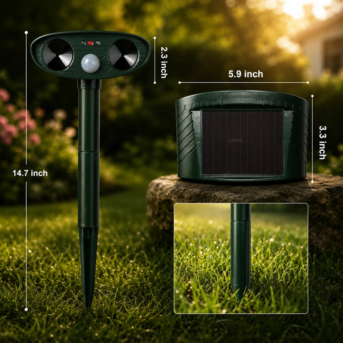 Armadillo Repeller Solar-Powered Ultrasonic Motion-Activated