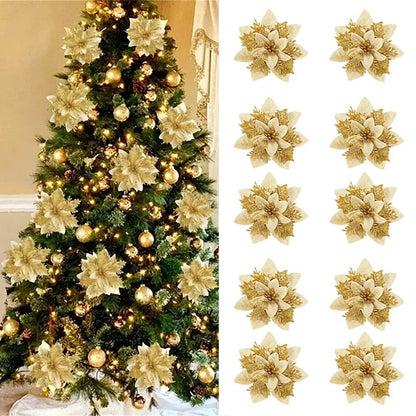 Artificial Christmas Flowers Pink Red Gold Durable Plastic