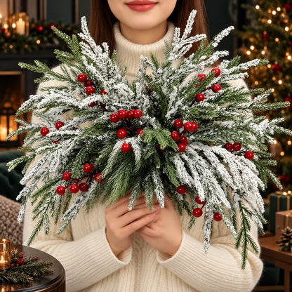 Artificial Greenery Stems Norfolk Pine & Red Berry 20-Pack